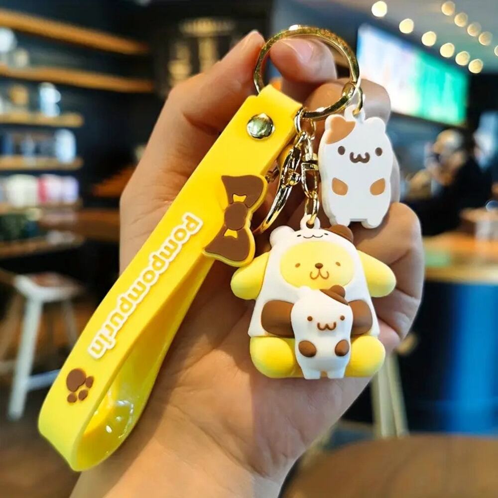 Pompompurin in a Cow Suit Hello Kitty Keychain 5BB